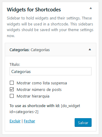 Área para widgets gerada pelo 