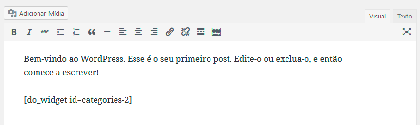 Exemplo de inserção de shortcode no conteúdo